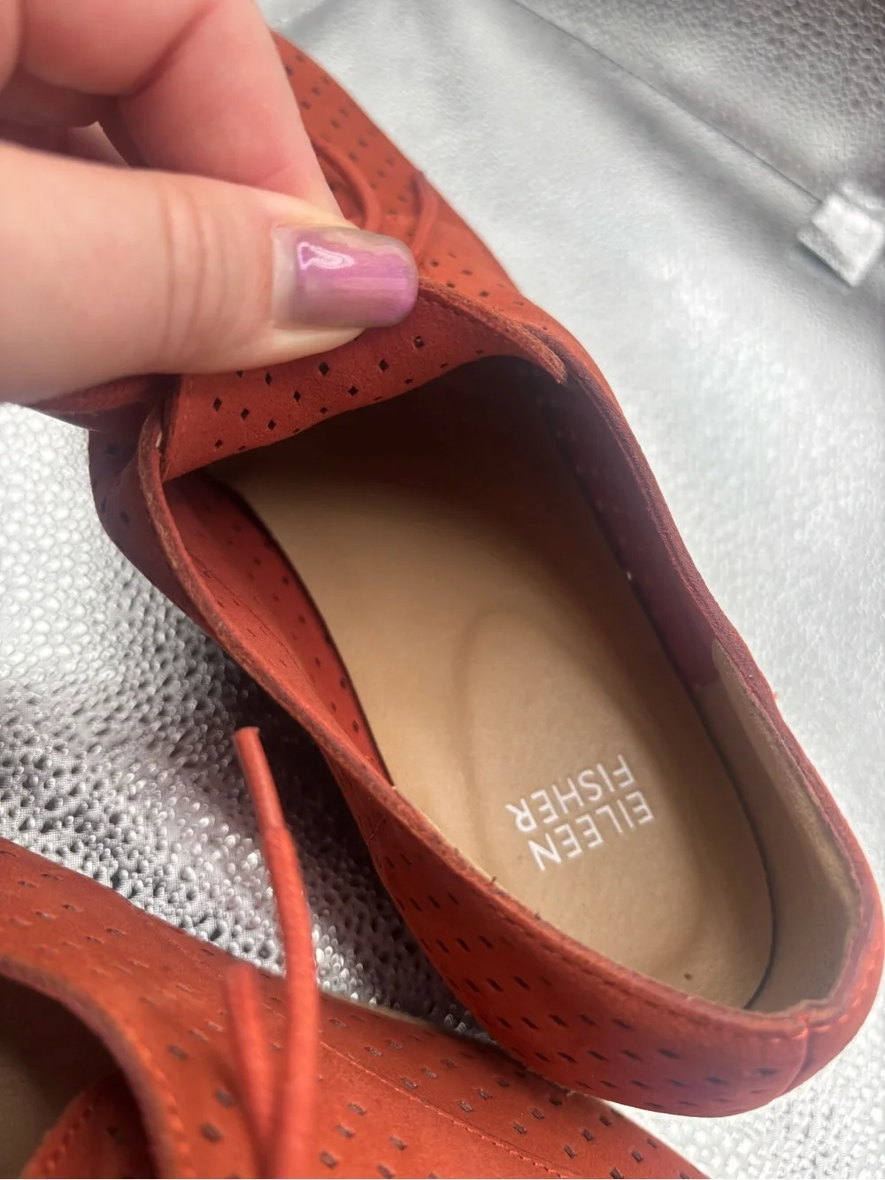 EILEEN FISHER Ergo Wedge Derby Oxford Womens Size 8.5 Burnt Orange Platform Shoe